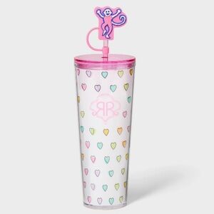 Roller rabbit 24oz disco hearts target tumbler cup w lid straw & monkey topper